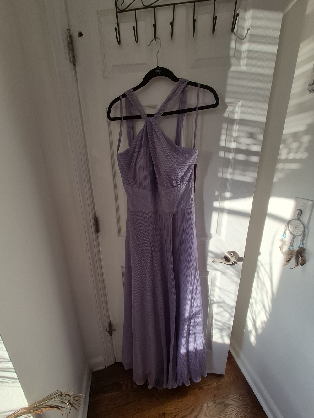 Aqua Lilac Cross-Strap Pleated Maxi Dress